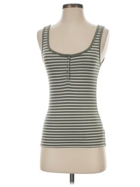 GAP Olive Green & White Striped Henley Tank